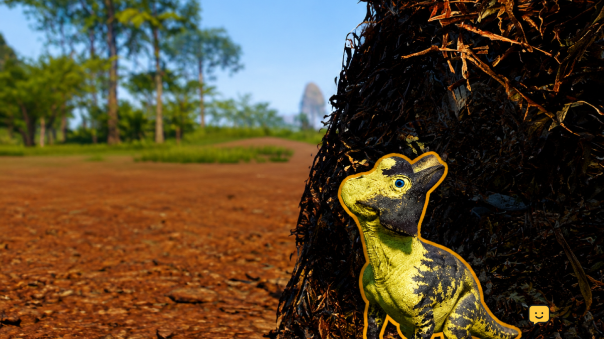 A hatchling dinosaur beside a nest in The Isle Evrima