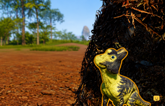 A hatchling dinosaur beside a nest in The Isle Evrima