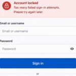 Generic online account sign-in screen showing a too-many-attempts lock message and an official recovery option