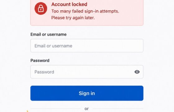Generic online account sign-in screen showing a too-many-attempts lock message and an official recovery option