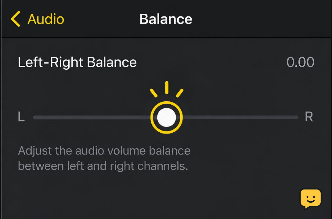 Phone accessibility audio screen with the left-right balance slider centered