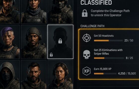Black Ops 7 Operators menu showing a locked operator and an unlock challenge card