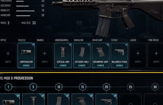 Black Ops 7 Gunsmith screen showing a weapon attachment progression reward and customization slots