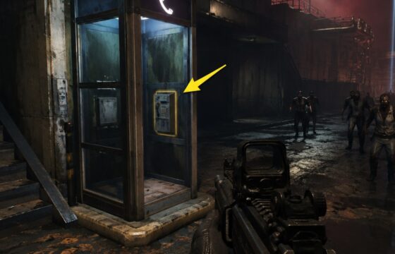 Player approaching a marked phone booth during a Black Ops 7 Zombies exfil.