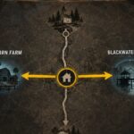 Ashes of the Damned Zombies route showing the first power-site choice between Vandorn Farm and Blackwater Lake