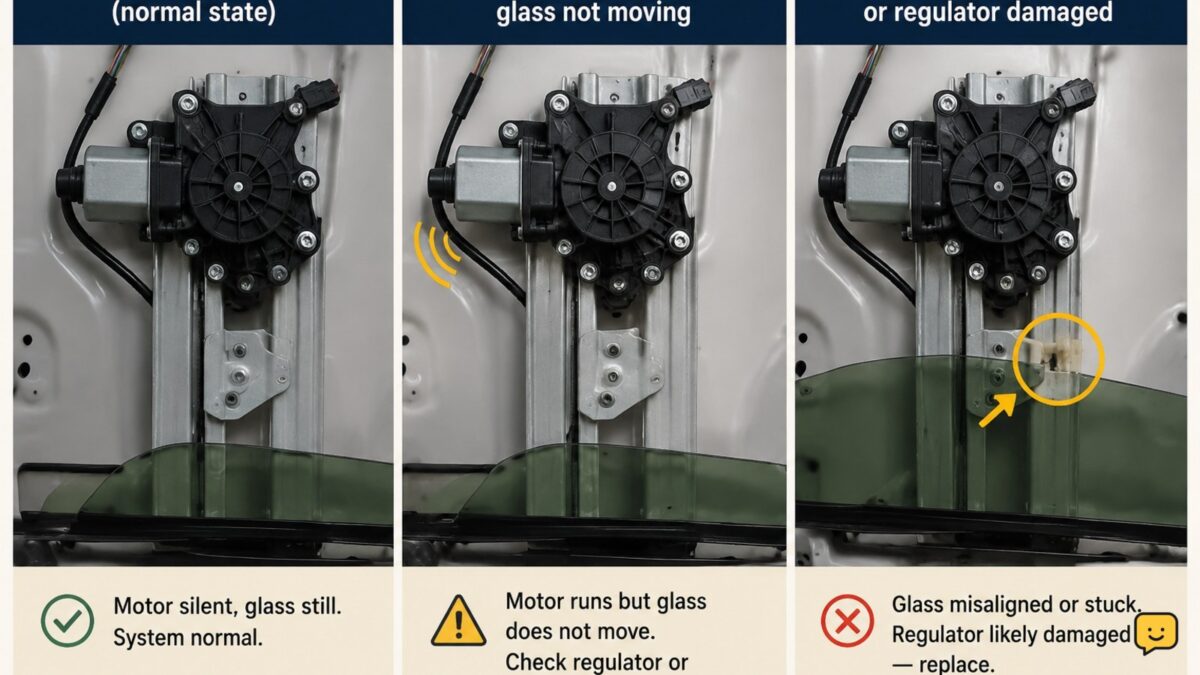 Comparison of silent, humming, and tilted power-window fault symptoms