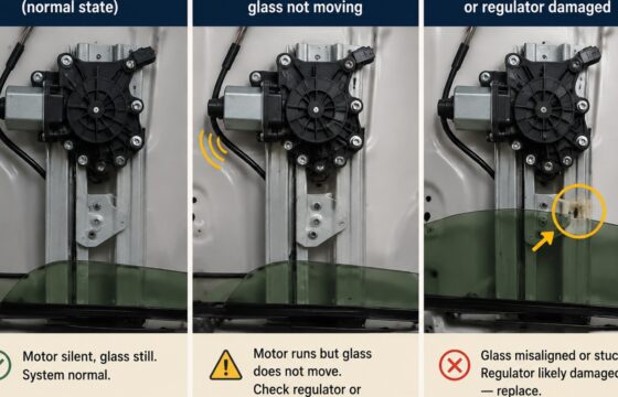 Comparison of silent, humming, and tilted power-window fault symptoms