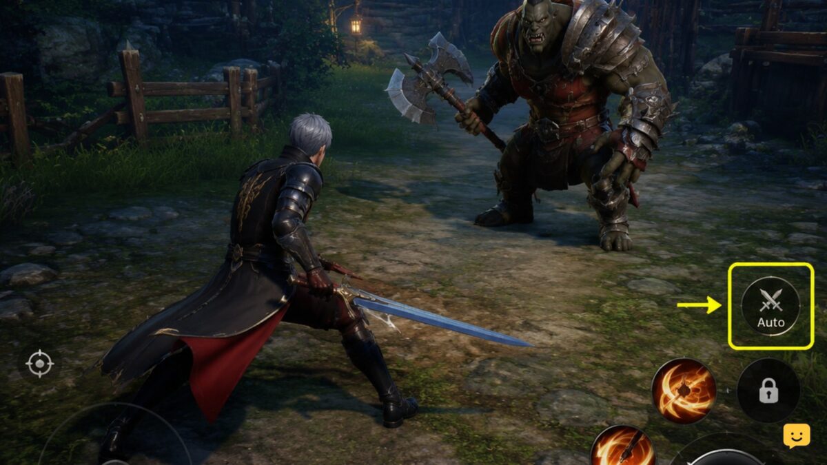 Dragon Sword Awakening combat screen with the official auto-battle control visible