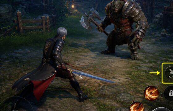 Dragon Sword Awakening combat screen with the official auto-battle control visible