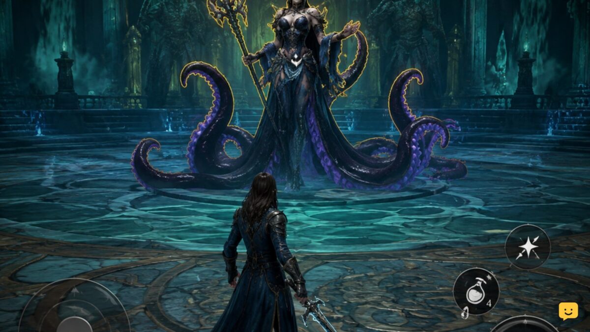 DragonSword: Awakening hero facing Ursula during the Chapter 8 final boss encounter
