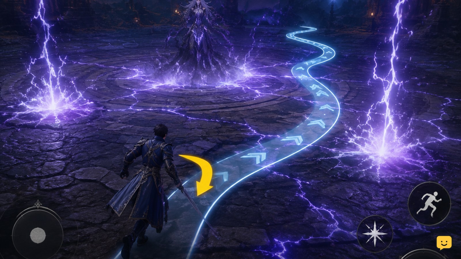 DragonSword: Awakening Ursula sequence showing the lightning hazard and active objective prompt