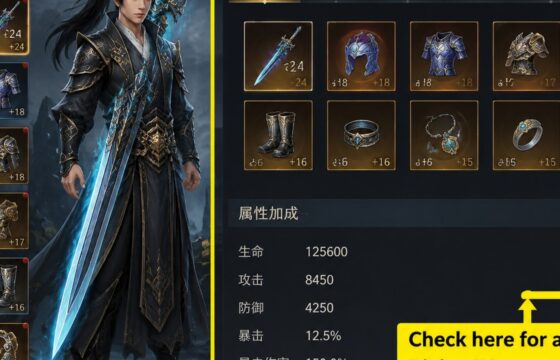 Dragon Sword: Awakening progression interface with equipment and character system tabs visible