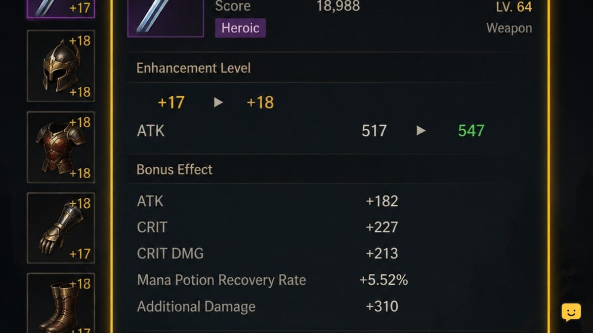Dragon Sword: Awakening equipment progression screen from a reliable gameplay reference