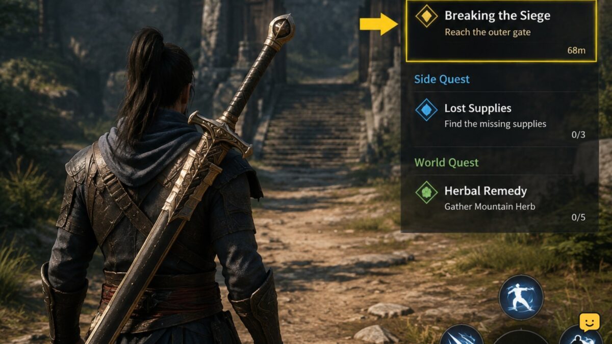 DragonSword: Awakening campaign screen with the active main quest tracker visible
