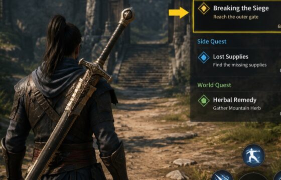 DragonSword: Awakening campaign screen with the active main quest tracker visible
