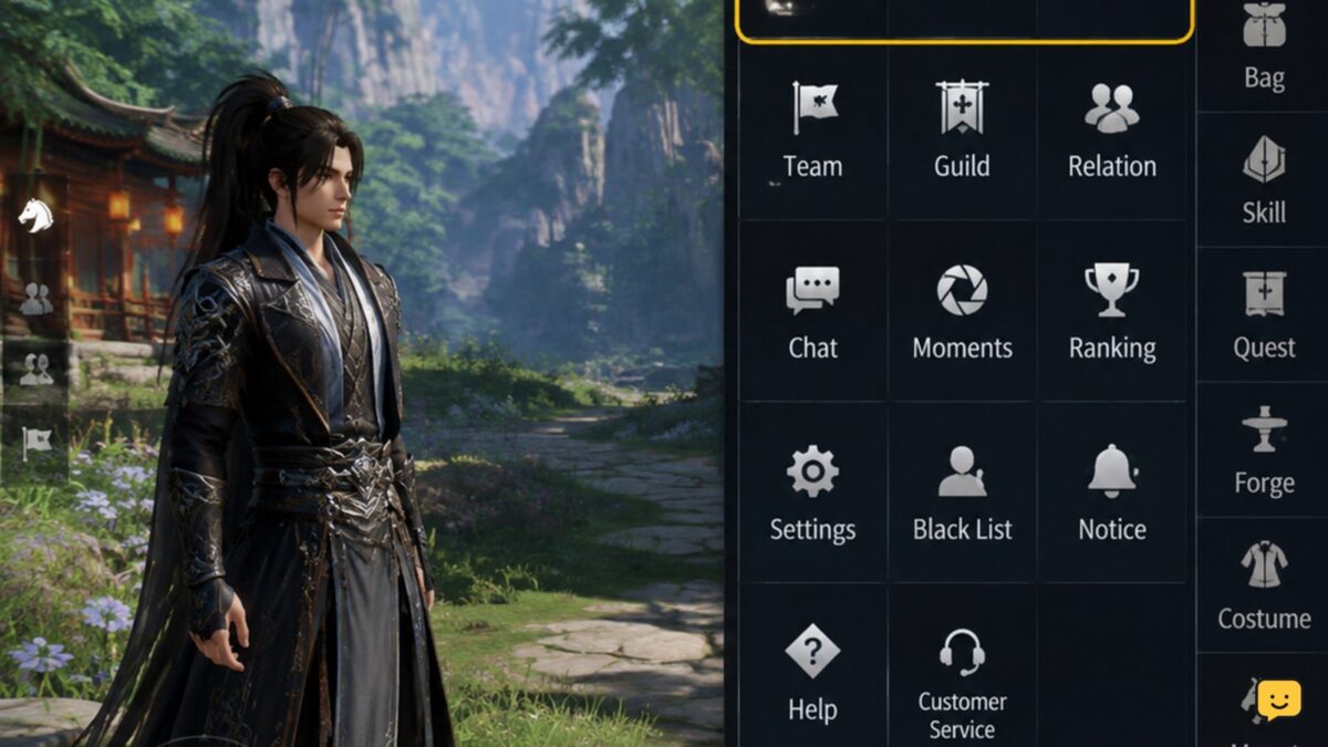 Dragon Sword: Awakening gameplay interface used to verify available social and character features