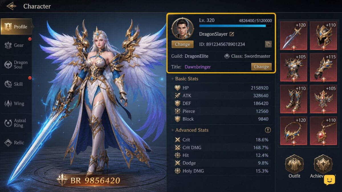 Dragon Sword Awakening character progression interface on PC