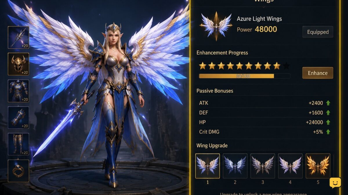 Dragon Sword Awakening character displaying an equipped wing set