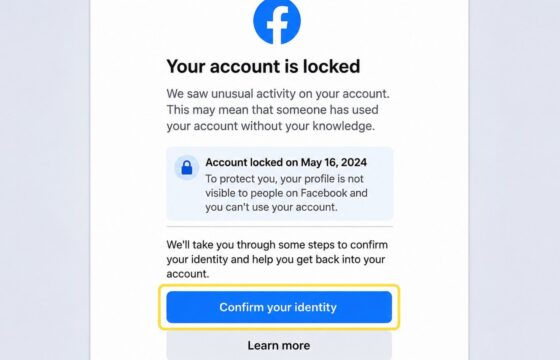 Facebook sign-in screen showing an account lock and a request to confirm identity