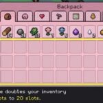 Fields of Mistria character with an open expanded backpack inventory