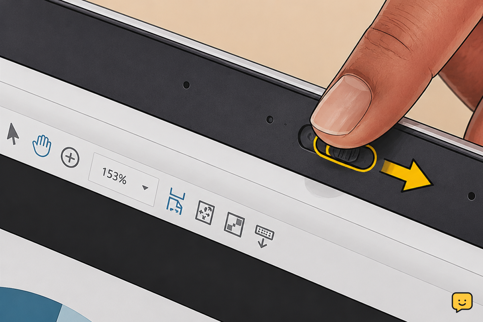 Close-up of a laptop webcam privacy shutter being slid open