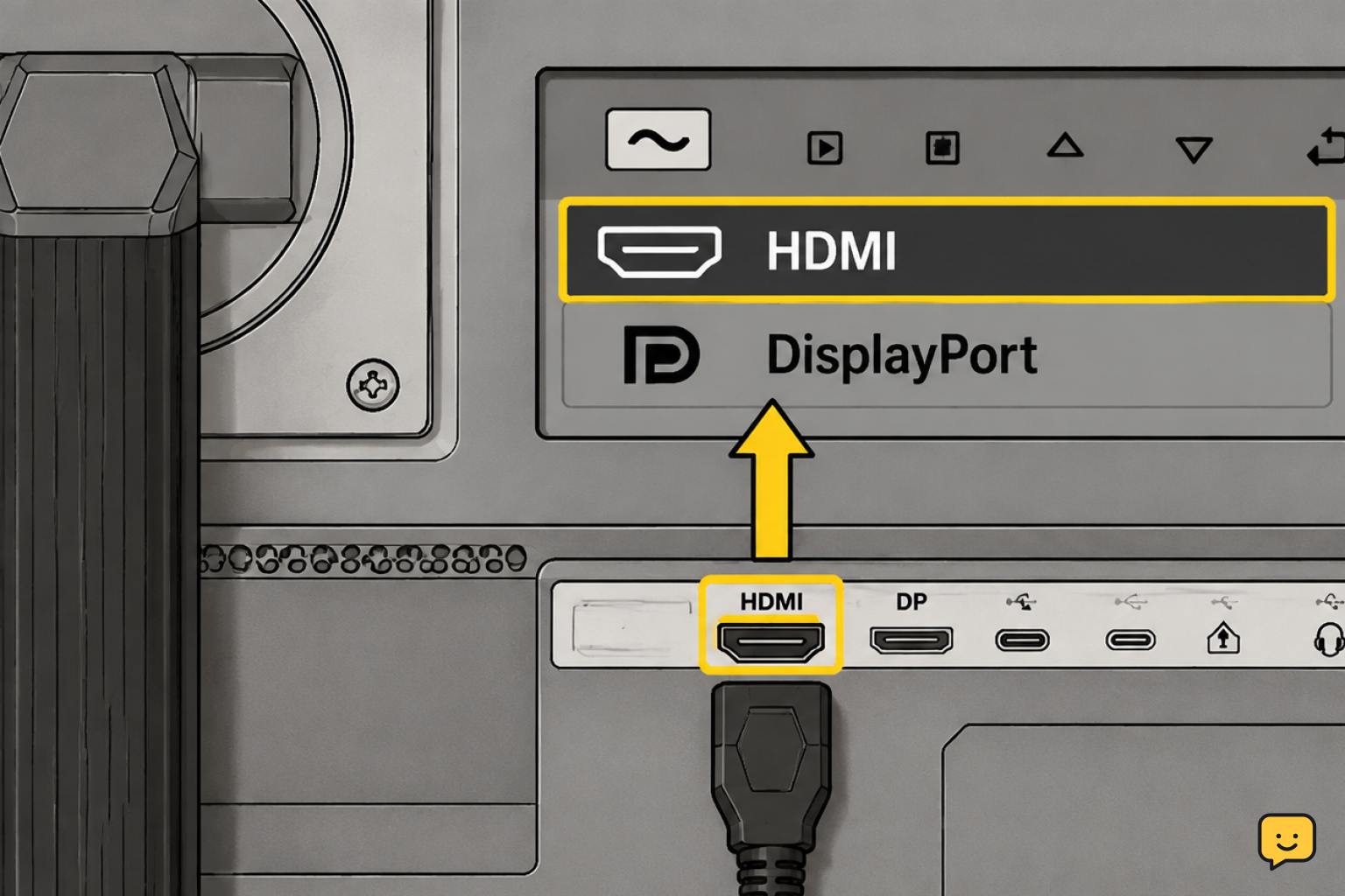 Monitor input menu with HDMI selected to match the connected HDMI cable