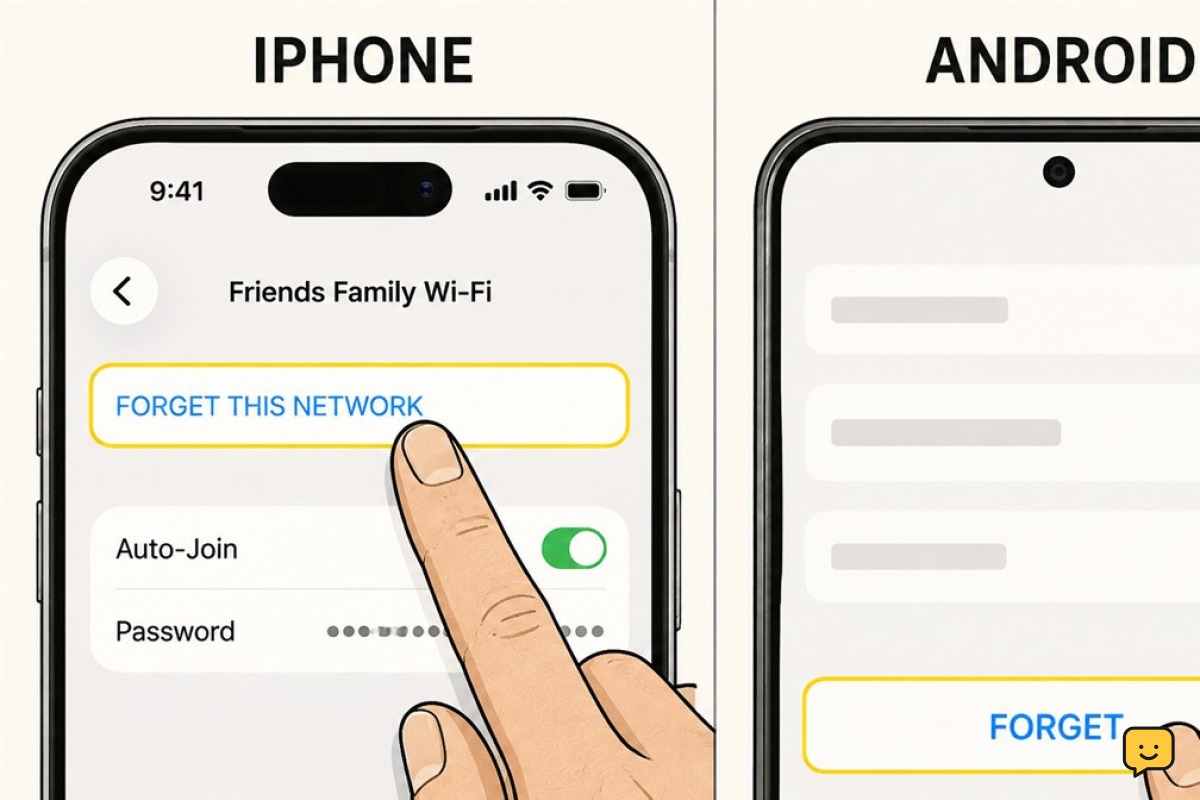 Forget network controls highlighted on iPhone and Android Wi-Fi settings