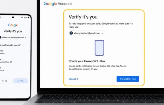 Google Account verification screen with a trusted device and security review page