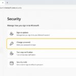 Microsoft account Security page with the Change password option visible