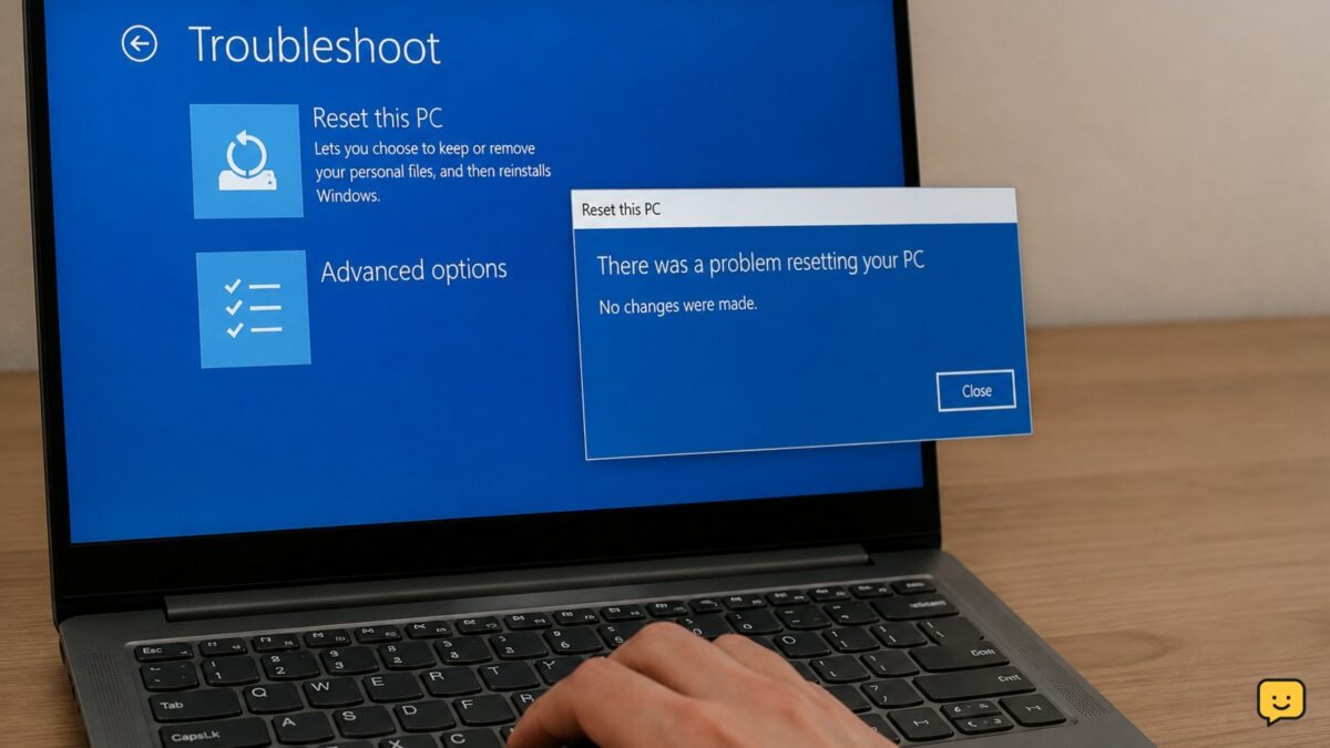 Windows 11 recovery screen showing the reset error and troubleshooting options