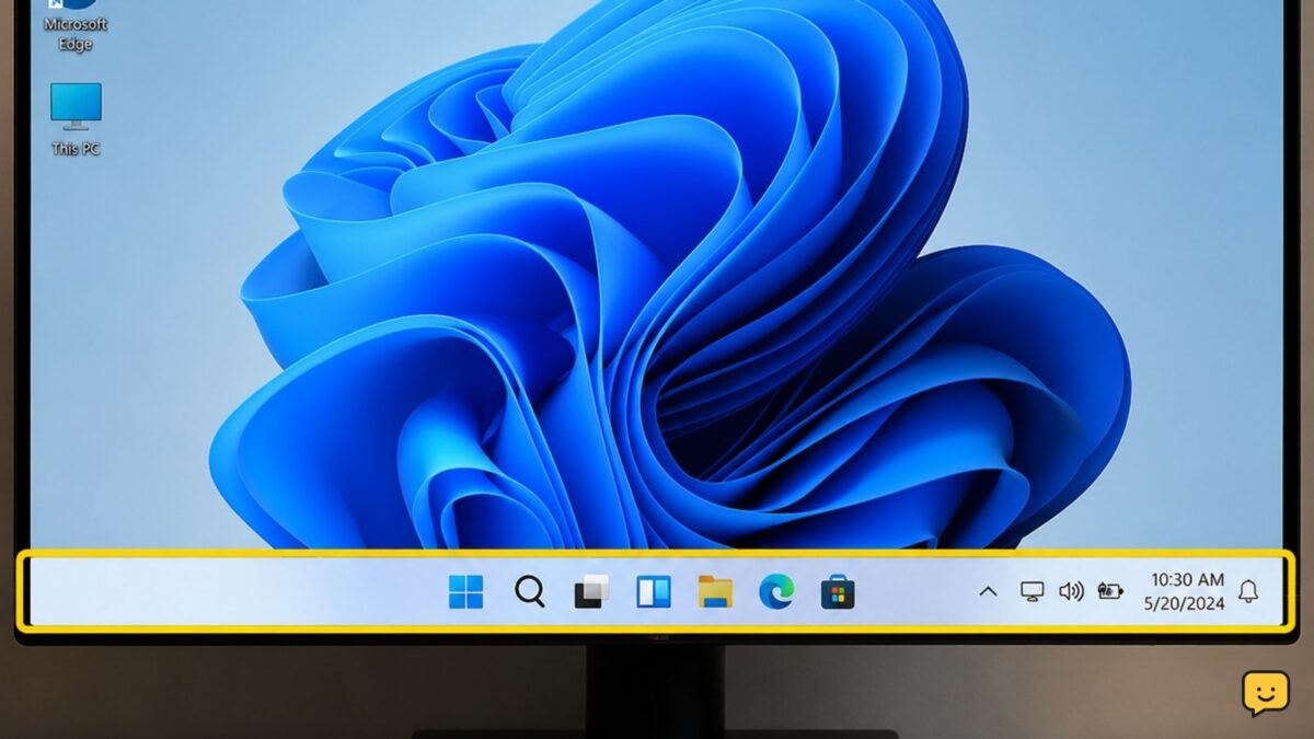 Windows 11 desktop showing the restored taskbar along the bottom edge