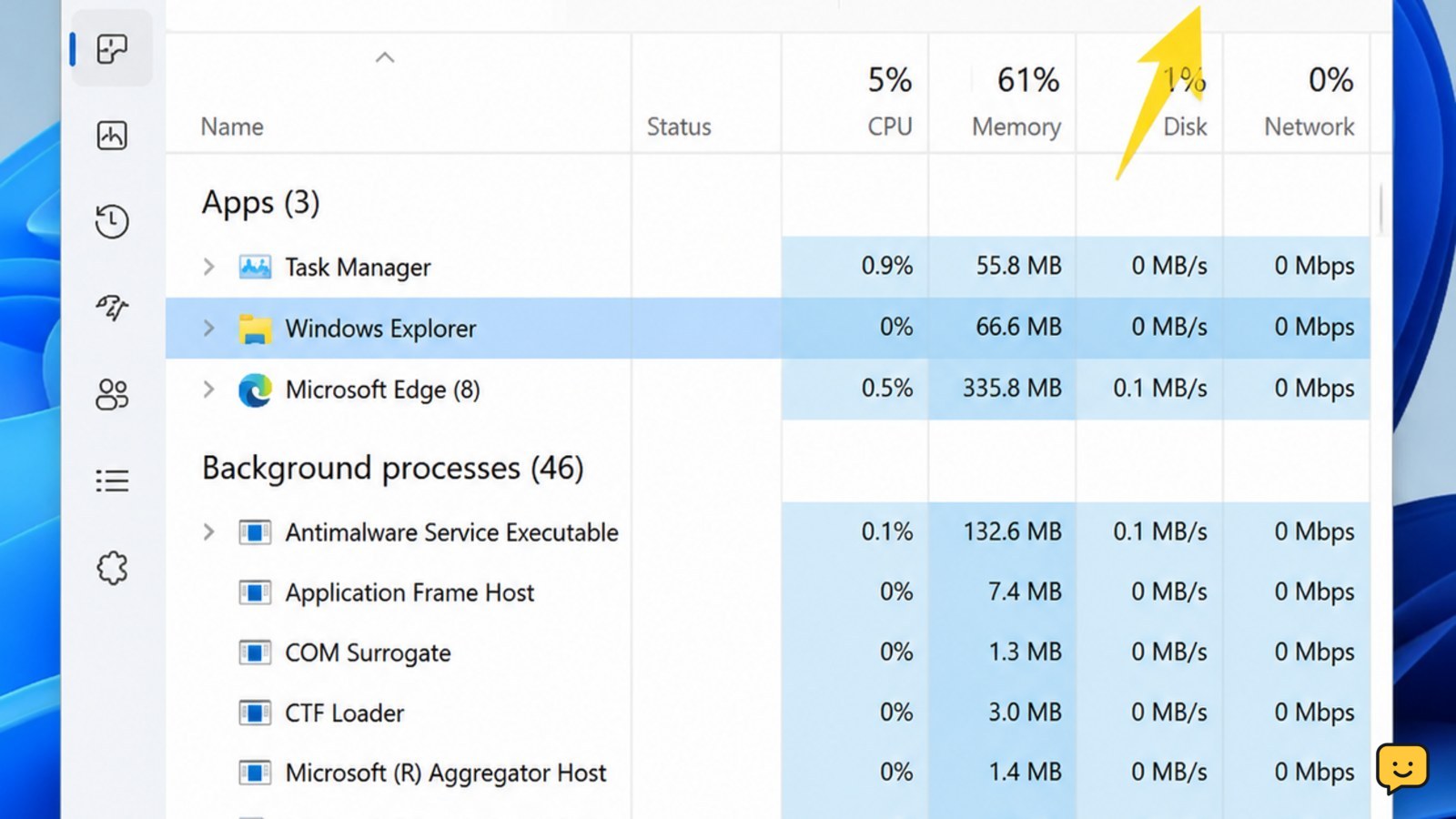 Task Manager showing Windows Explorer selected with the Restart option available