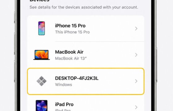 Apple Account device list showing an unfamiliar device selected for removal