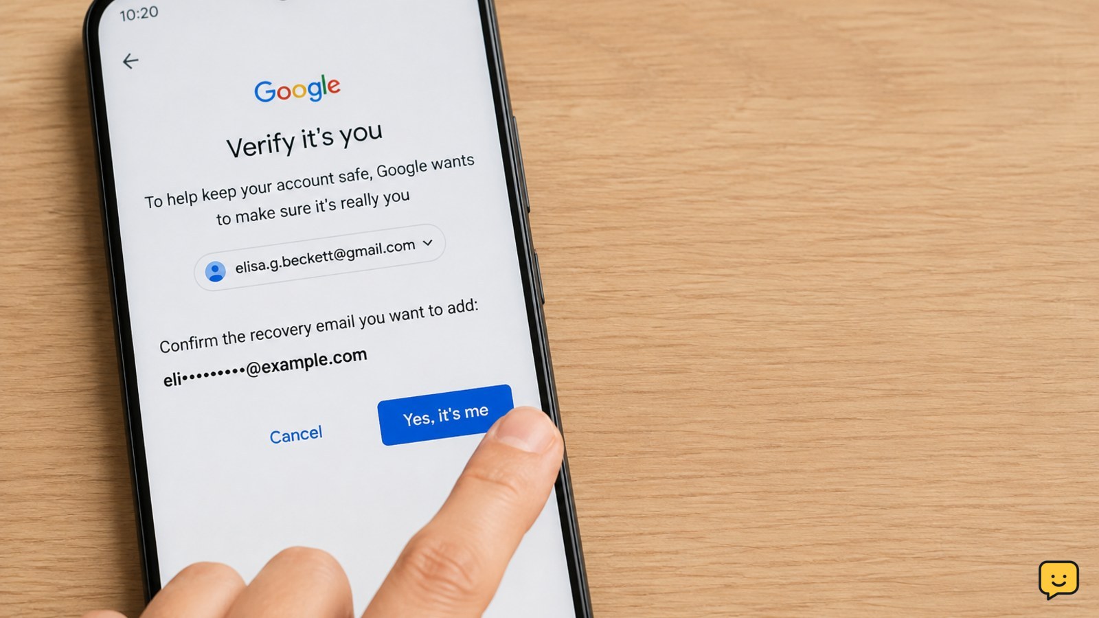 Google Account ownership verification prompt before changing recovery settings