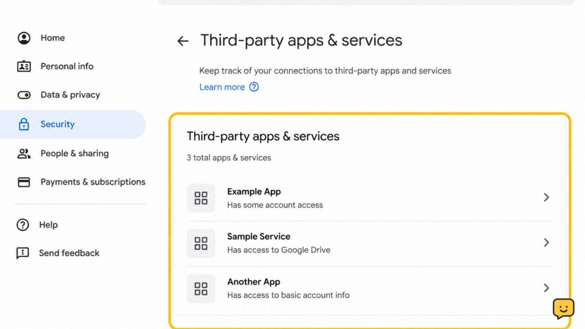 Google Account connected apps and services settings page