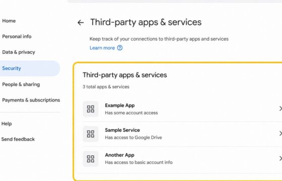 Google Account connected apps and services settings page