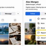 A real social media profile beside a fake profile copying its name and photo, with the report control highlighted