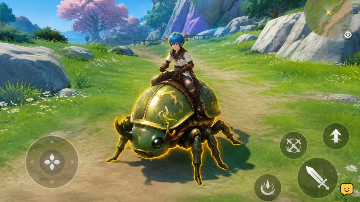 Player riding the Beetle mount through Orbis in Dragon Sword Awakening
