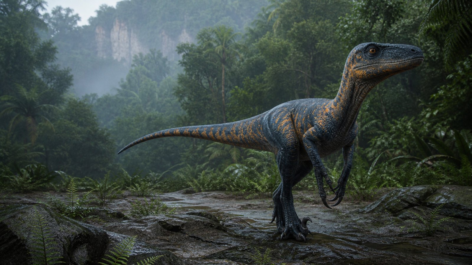 Omniraptor in a Gateway jungle with a custom skin color preset