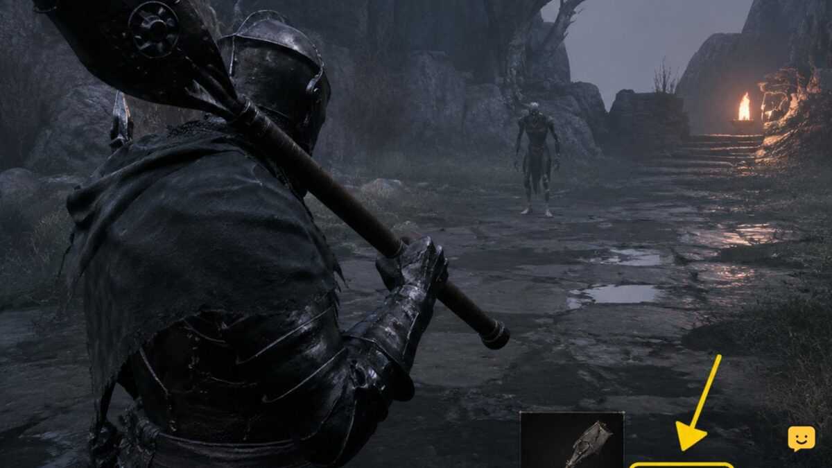 Mortal Shell II gameplay view with an equipped weapon and its visible ability or control prompt