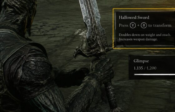 Mortal Shell II character holding a weapon with its transformation prompt and resource indicator visible