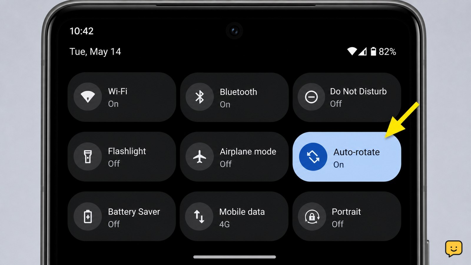 Android Quick Settings panel with Auto-rotate enabled