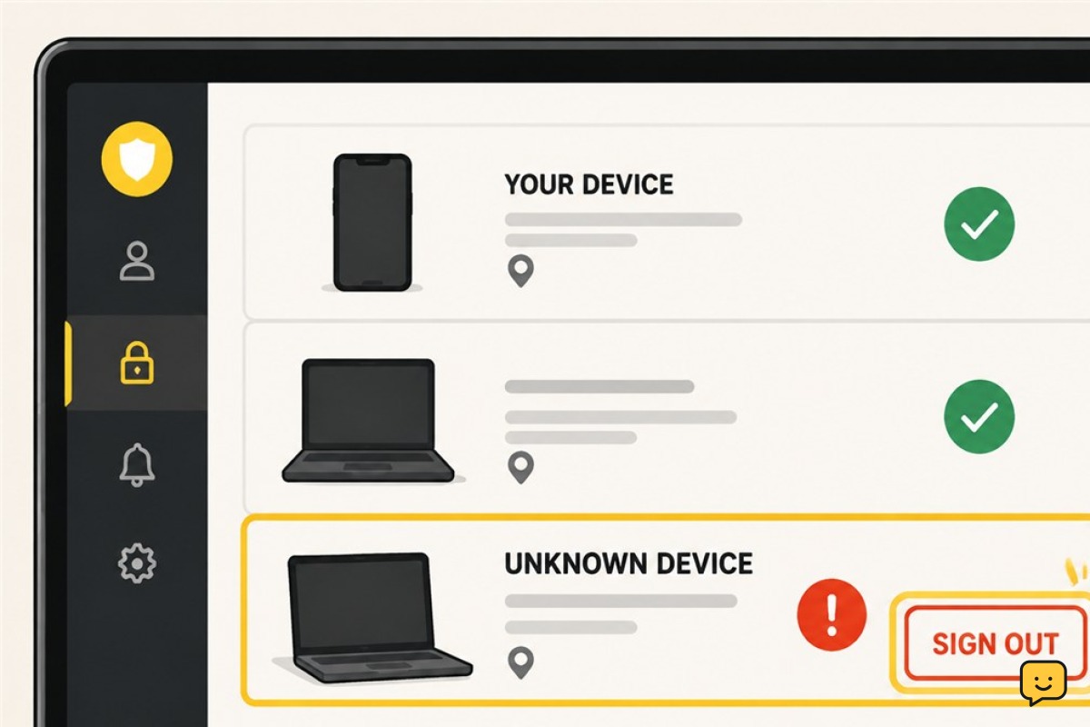 Unknown account session highlighted with a sign-out control