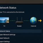 Samsung smart TV Home screen with Wi-Fi connected and a streaming app loading error