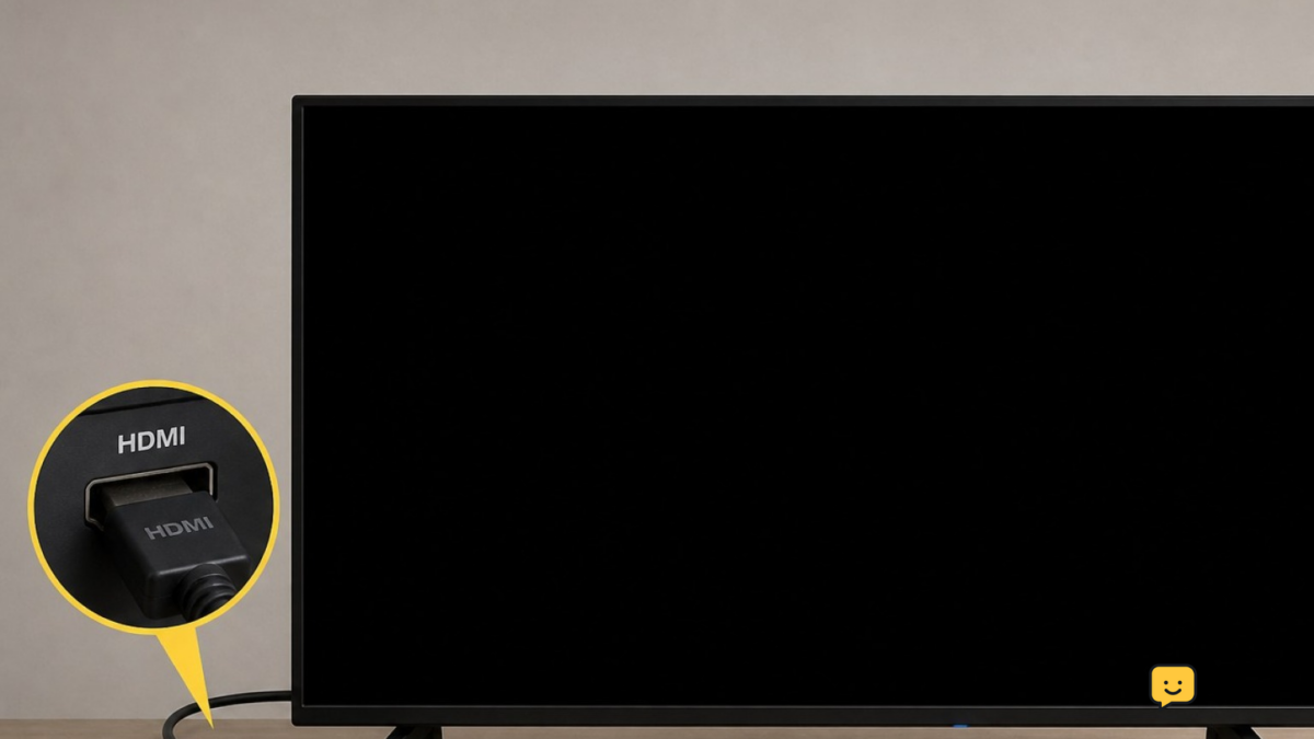 Powered television with sound but a completely black screen and an HDMI source device