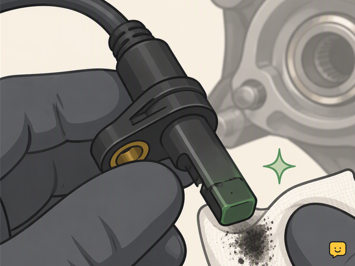 A soft lint-free cloth removing debris from an ABS sensor tip