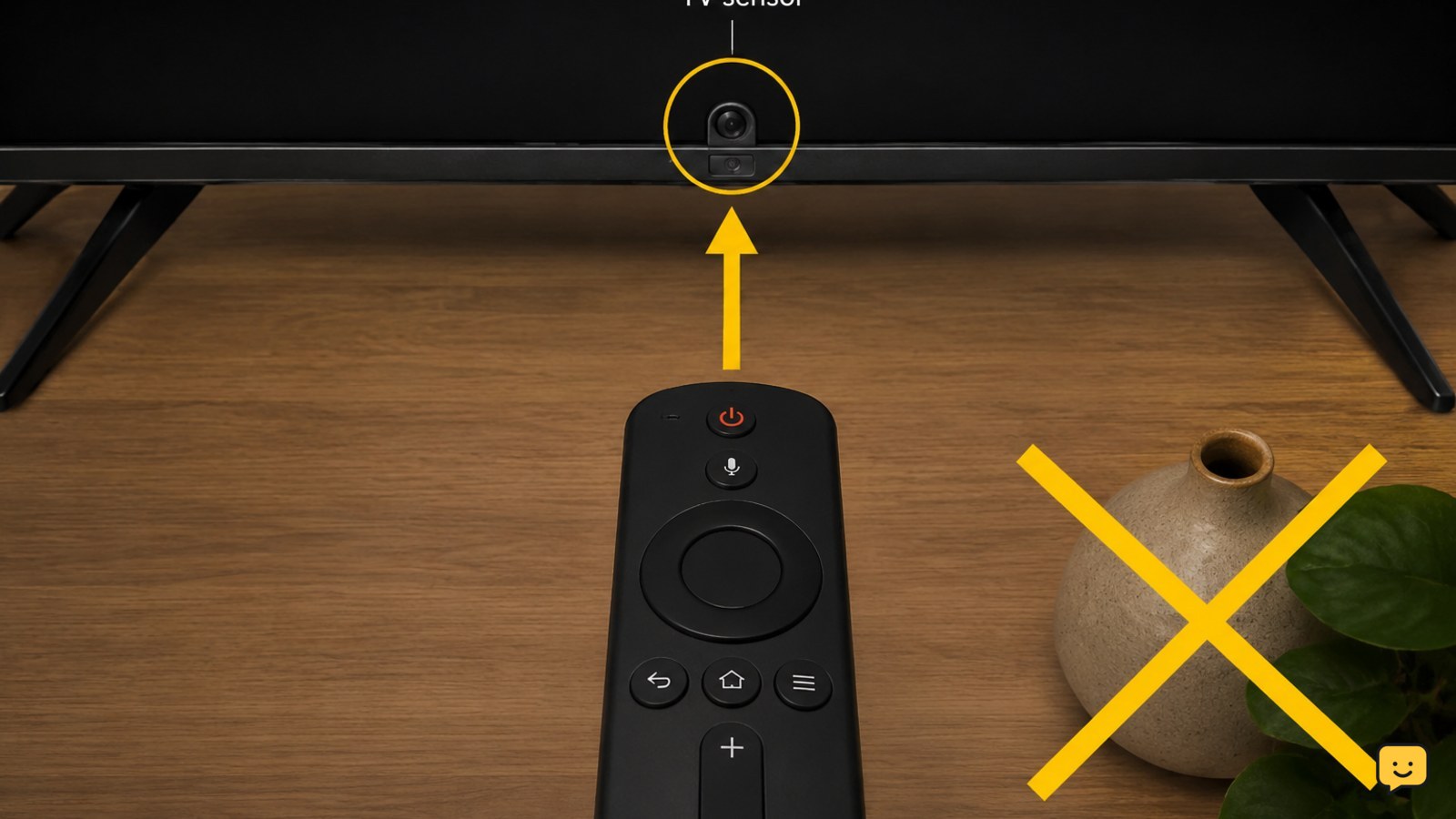 Remote pointed directly at the television sensor with a clear path and no device blocking it