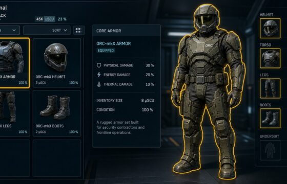 Star Citizen character inventory showing personal armor equipped on the character preview