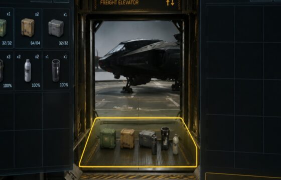 Star Citizen freight elevator loading local inventory items into a retrieved ship