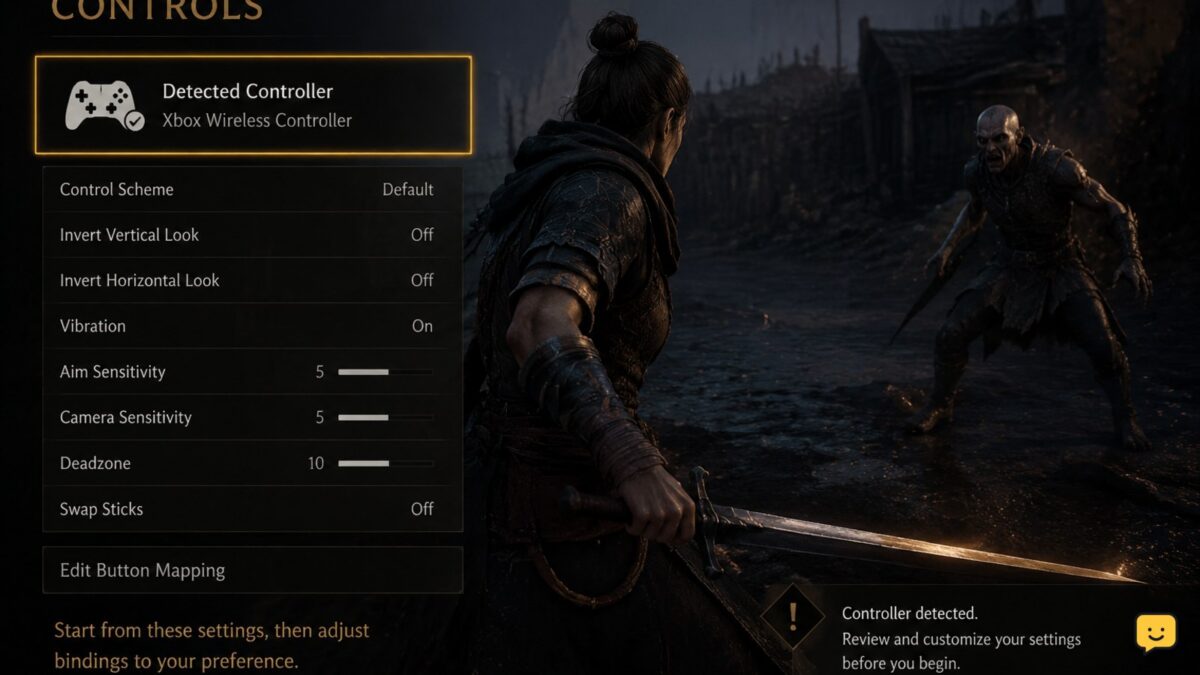The Blood of Dawnwalker gameplay with a controller settings context